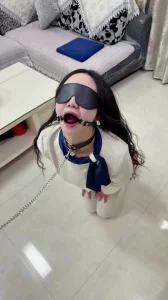 把工装OL的气质御姐拴着狗链调教，口塞像母狗一样，小穴全湿中出内射